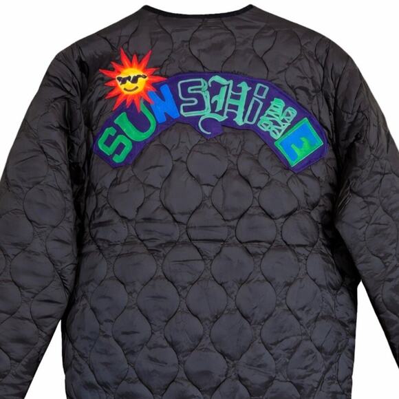 First Row Denim Sunshine Bomber Jacket NWT Black Small Streetwear - Picture 5 of 7